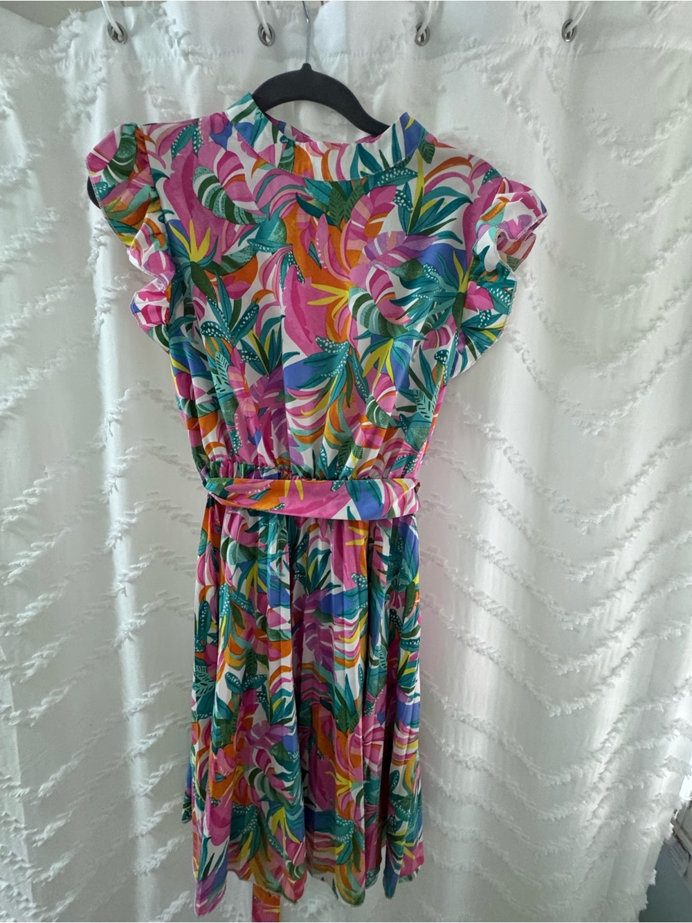 Multicolor Tropical Floral Fit-and-Flare Dress - Pink, Green, Blue, Yellow